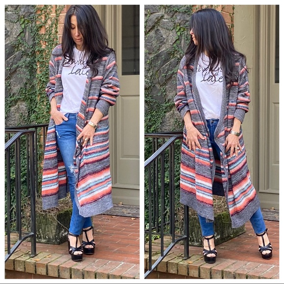 ✨LAST ONE✨open draped knit multi striped cardigan - Picture 2 of 3